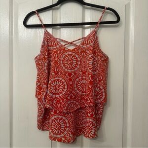 Strappy coral print layered top